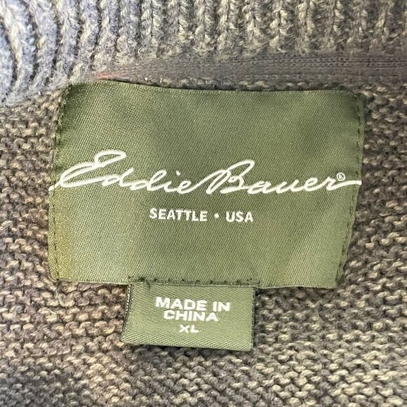 Eddie Bauer Mens 1/4 Zip Long Sleeve Pullover Sweater Gray Size XL Cable Knit - Picture 3 of 9